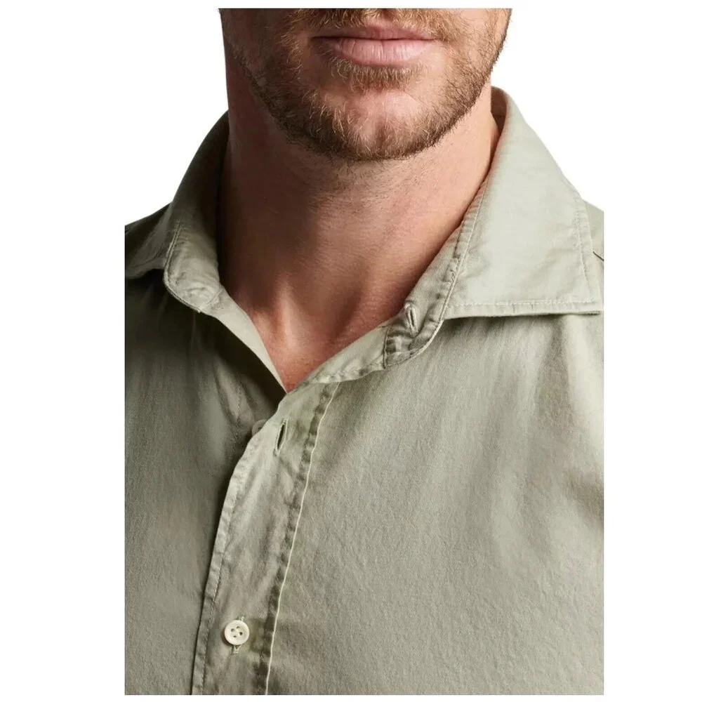New PETER MILLAR Sojourn Herb Green Garment-Dyed Cotton Sport Shirt Size S_4